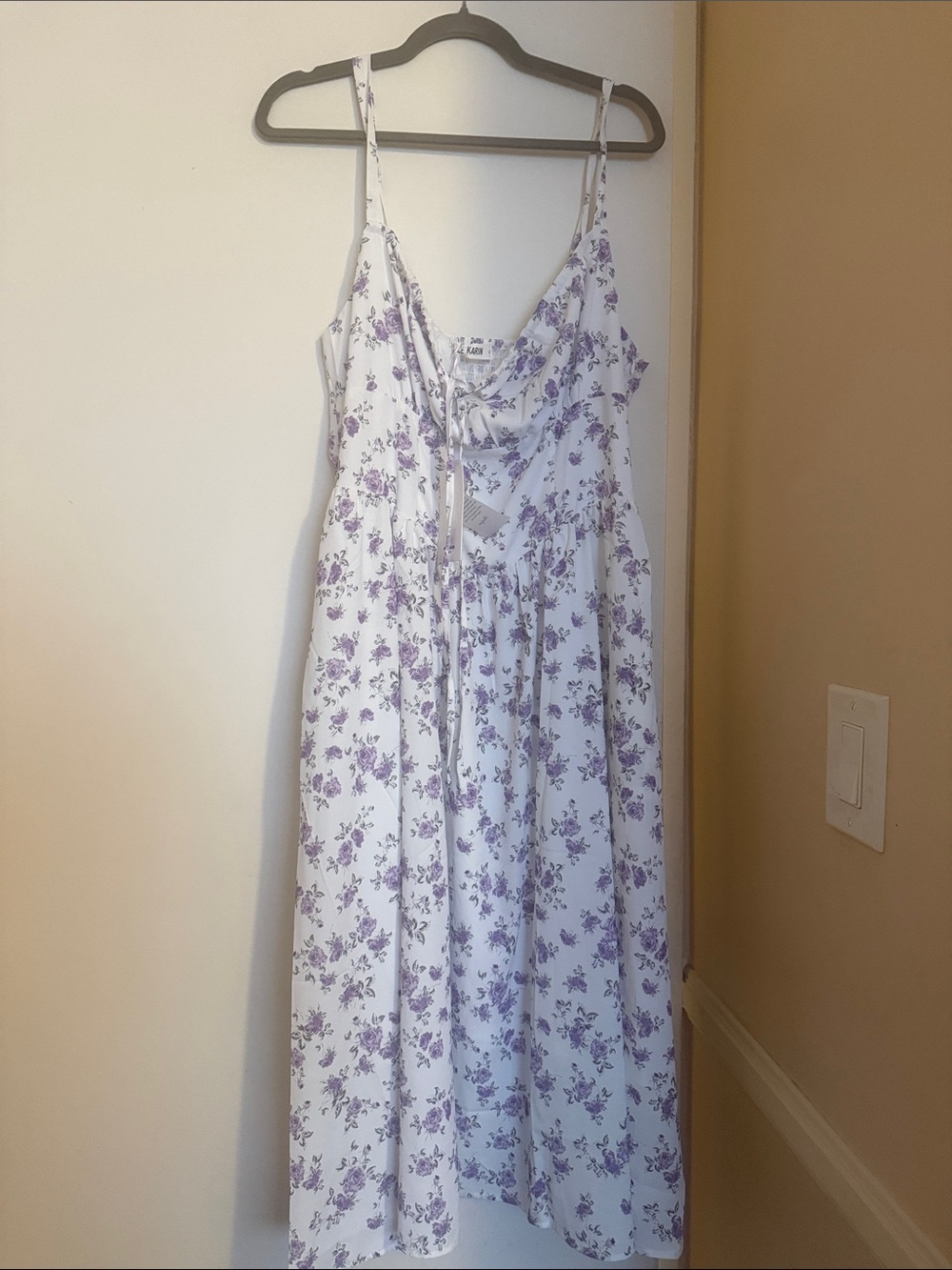 Grace Karin White Maxi Dress with Purple Floral Print